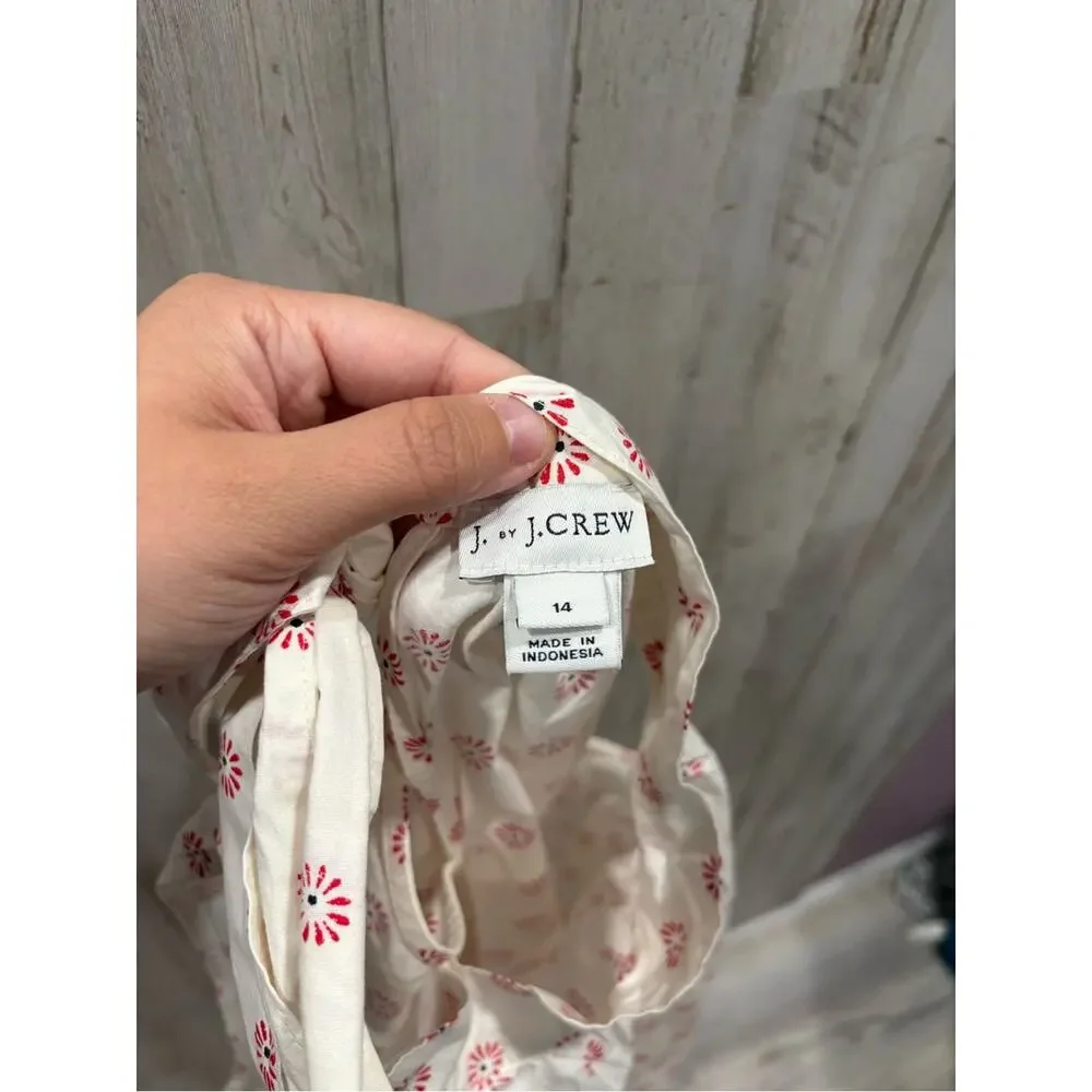 J by J. Crew White Red Floral Print Sleeveless Halter Top Tie Back Size 14 Boho